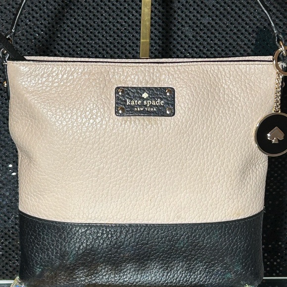 kate spade Handbags - Kate Spade Black and Cream Pebbled Leather Shoulder Bag 11” x 10” NWOT